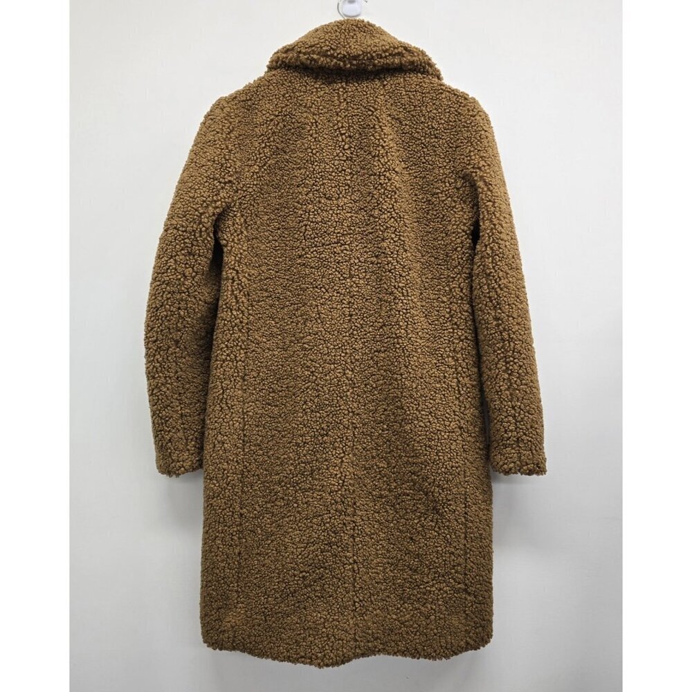 J Crew Teddy Sherpa Topcoat Size XS Lined Pockets Snap Buttons Plush Brown - Picture 2 of 13